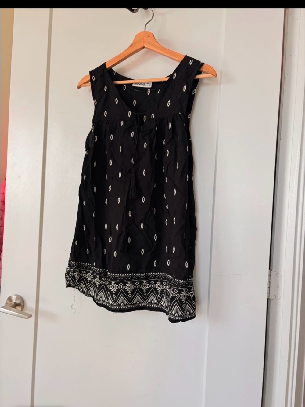 Black Boho Embroidered Sleeveless Tunic